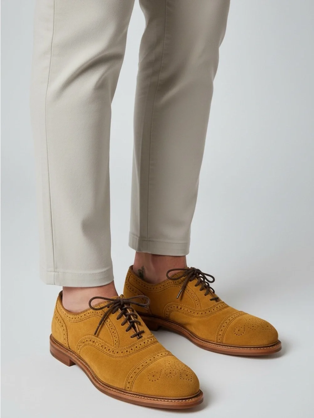 Allen Edmonds Mustard Tan Suede Brogue Oxfords